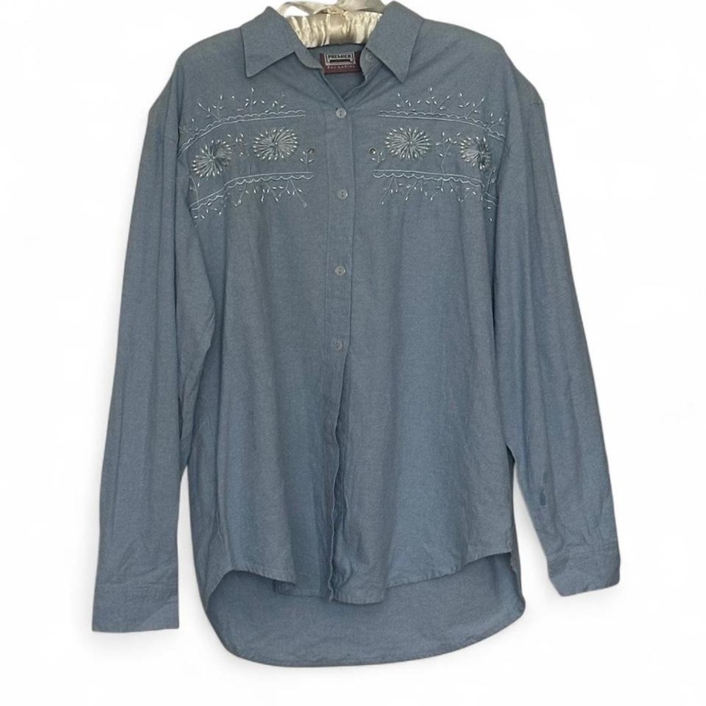 Beaded vintage chambray button down shirt